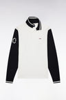 Long-sleeved polo shirt in two-tone cotton piqué, white, embroidered 10