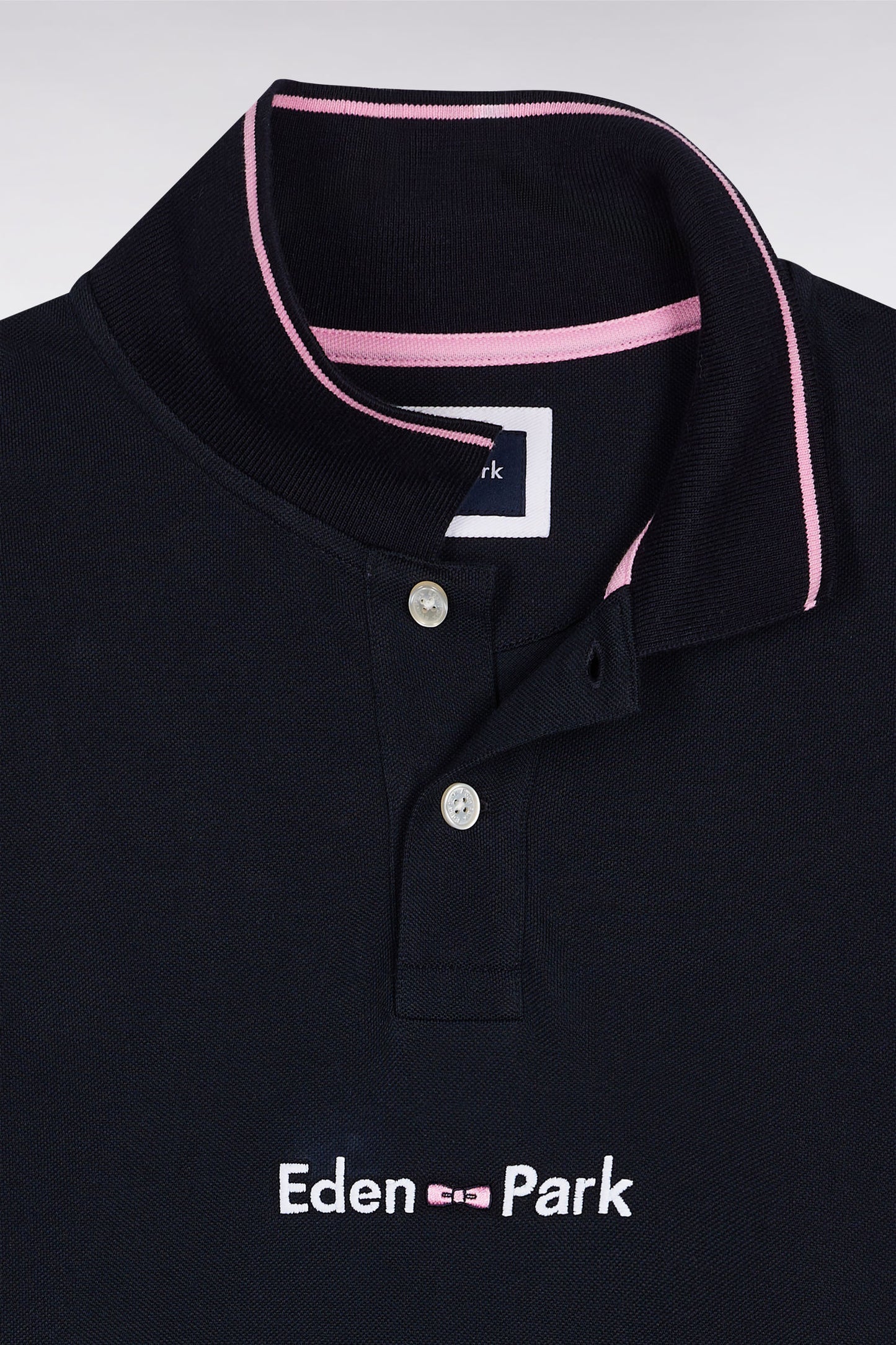 Long-sleeved polo shirt in two-tone pink cotton piqué with Eden Park logo