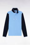 Long-sleeved polo shirt in two-tone cotton piqué with sky blue Eden Park logo