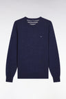 Dark blue wool and cotton round-neck sweater