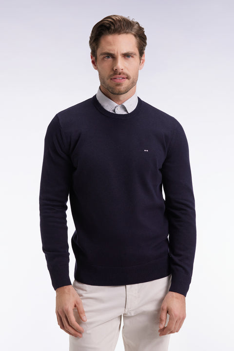 Navy wool and cotton round-neck sweater - Image 3