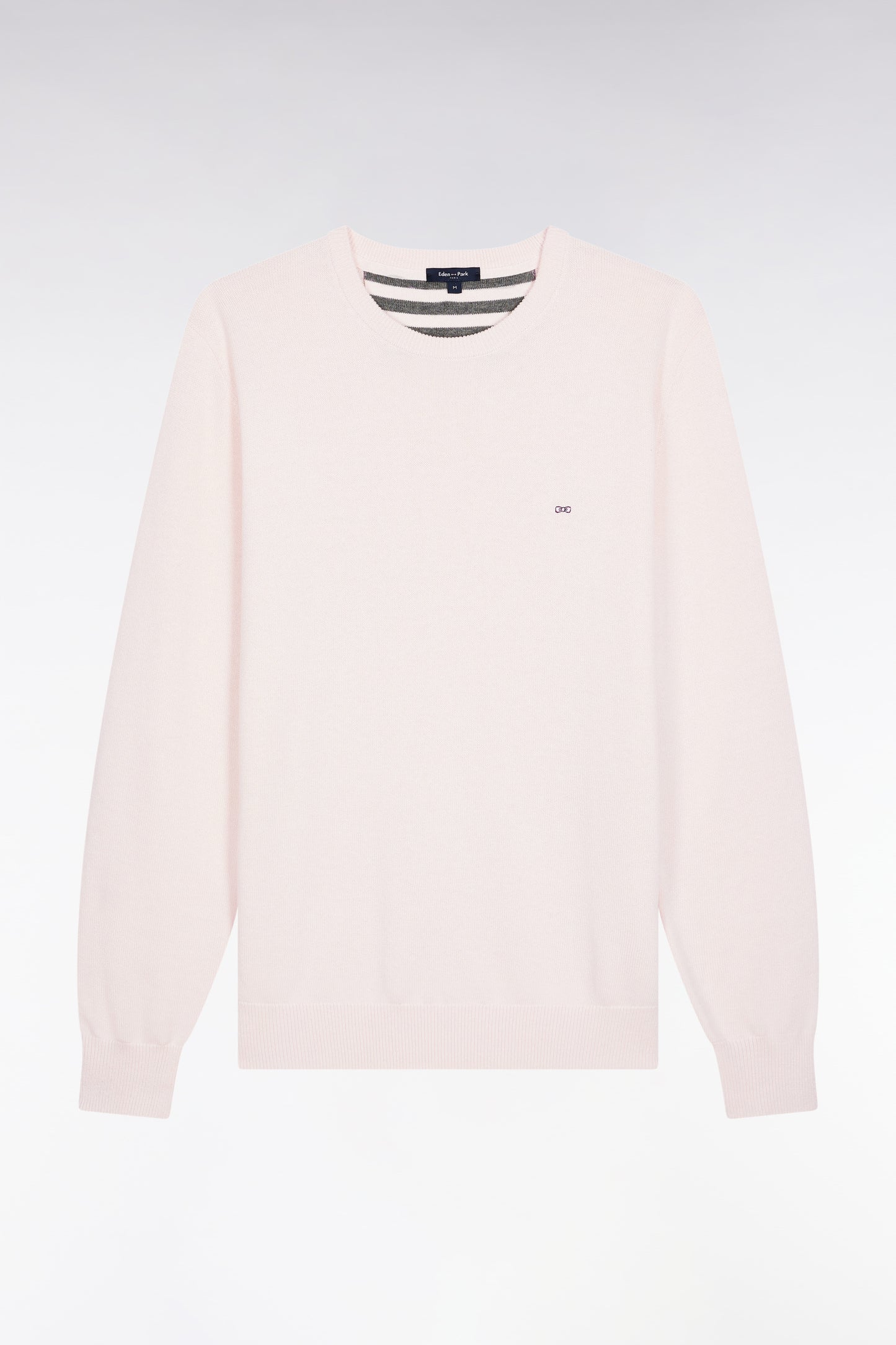 Round-neck sweater in ecru wool and cotton
