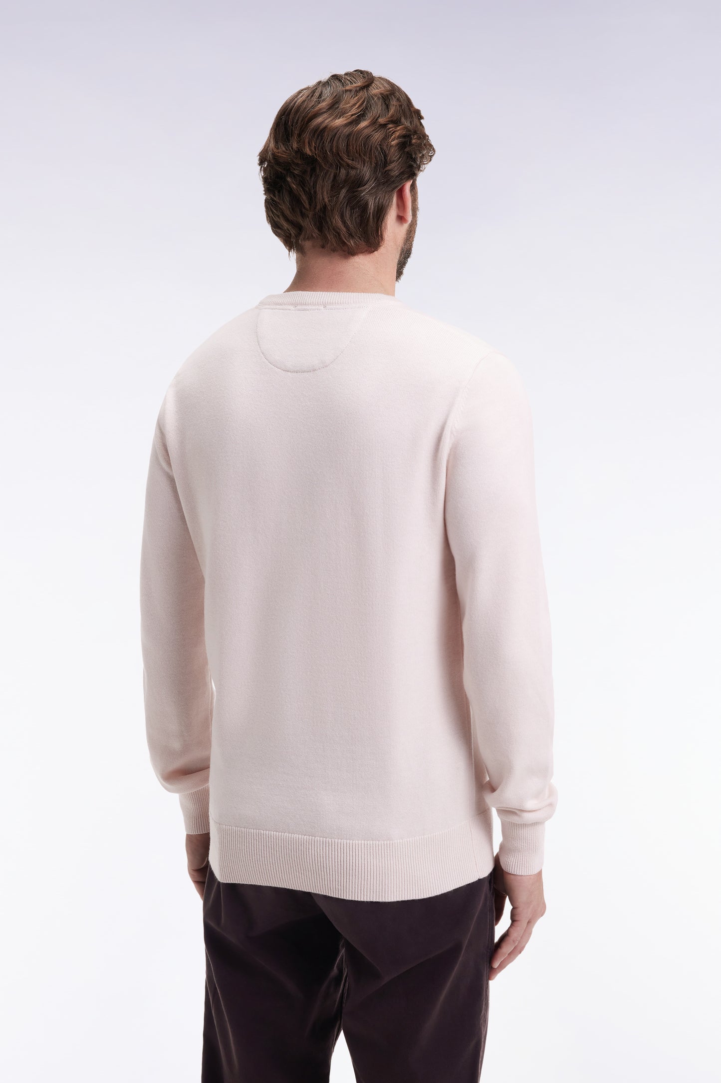 Round-neck sweater in ecru wool and cotton