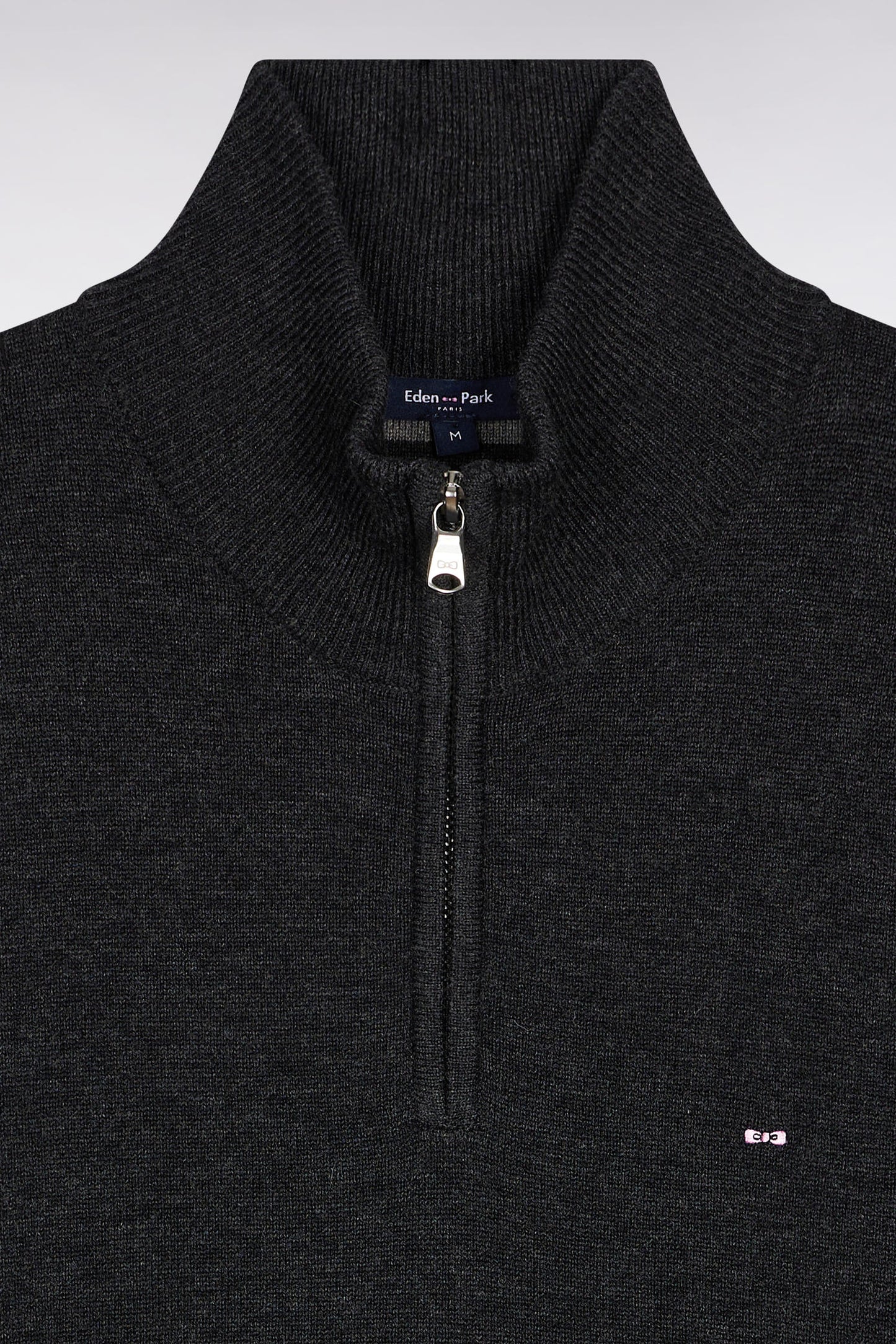 Dark grey wool and cotton trucker-neck sweater