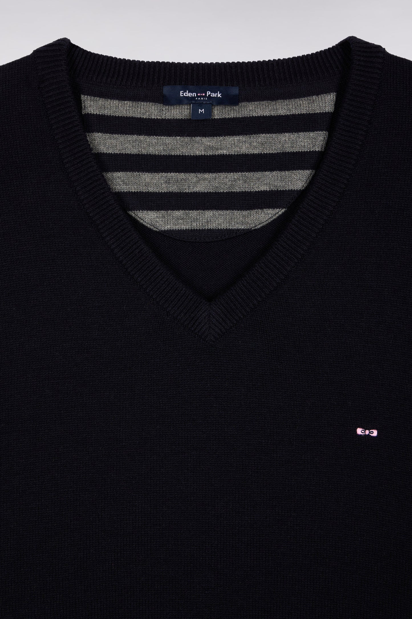 Dark blue wool and cotton V-neck sweater
