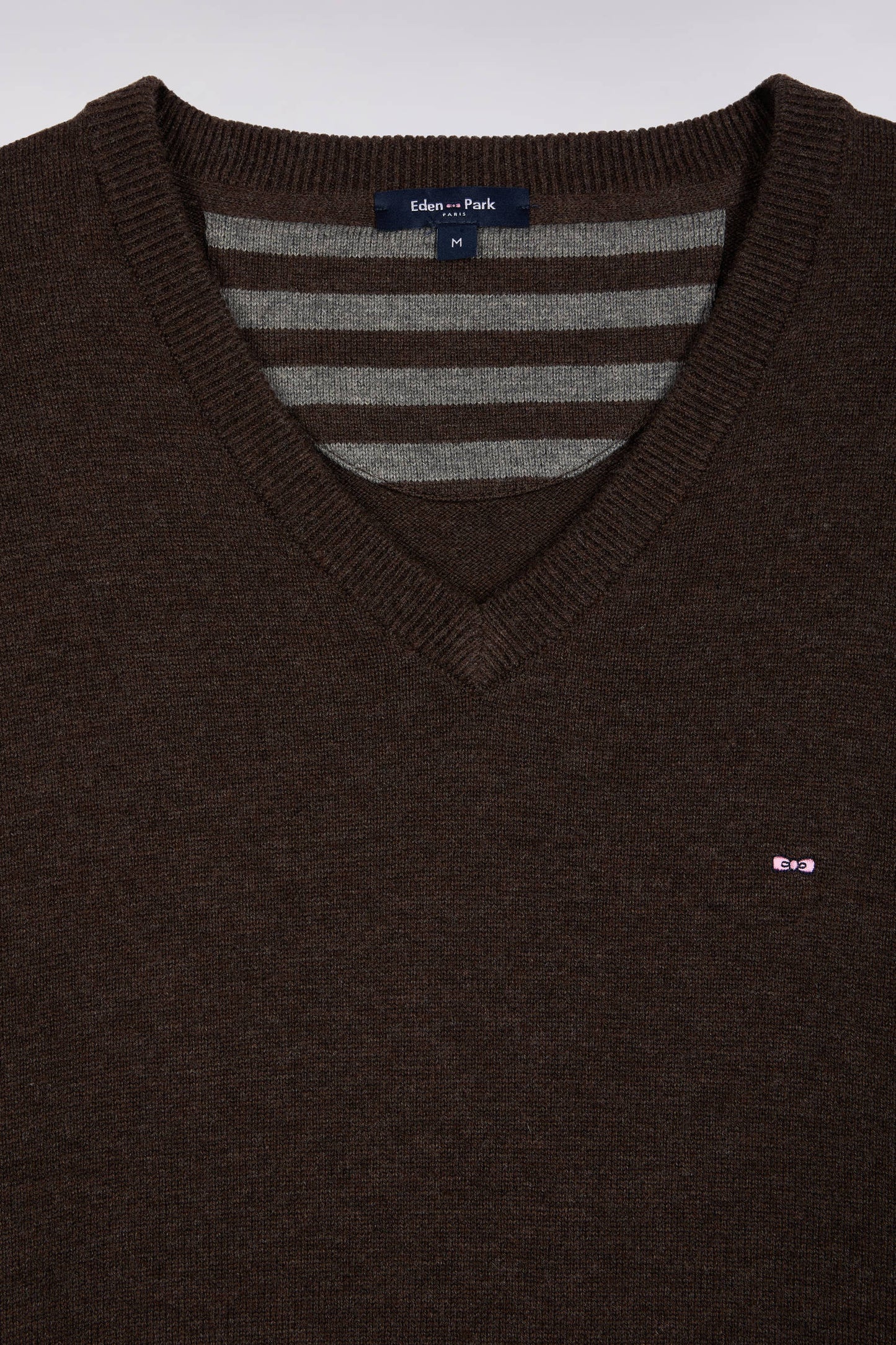 Dark brown wool and cotton V-neck sweater