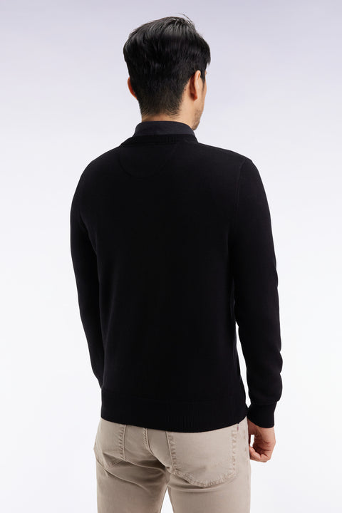 Black wool and cotton V-neck sweater - Image 3
