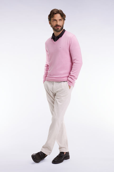 Pink wool and cotton V-neck sweater - Image 1