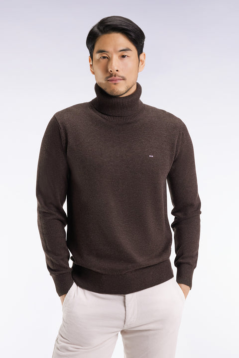 Dark brown wool and cotton turtleneck sweater - Image 2