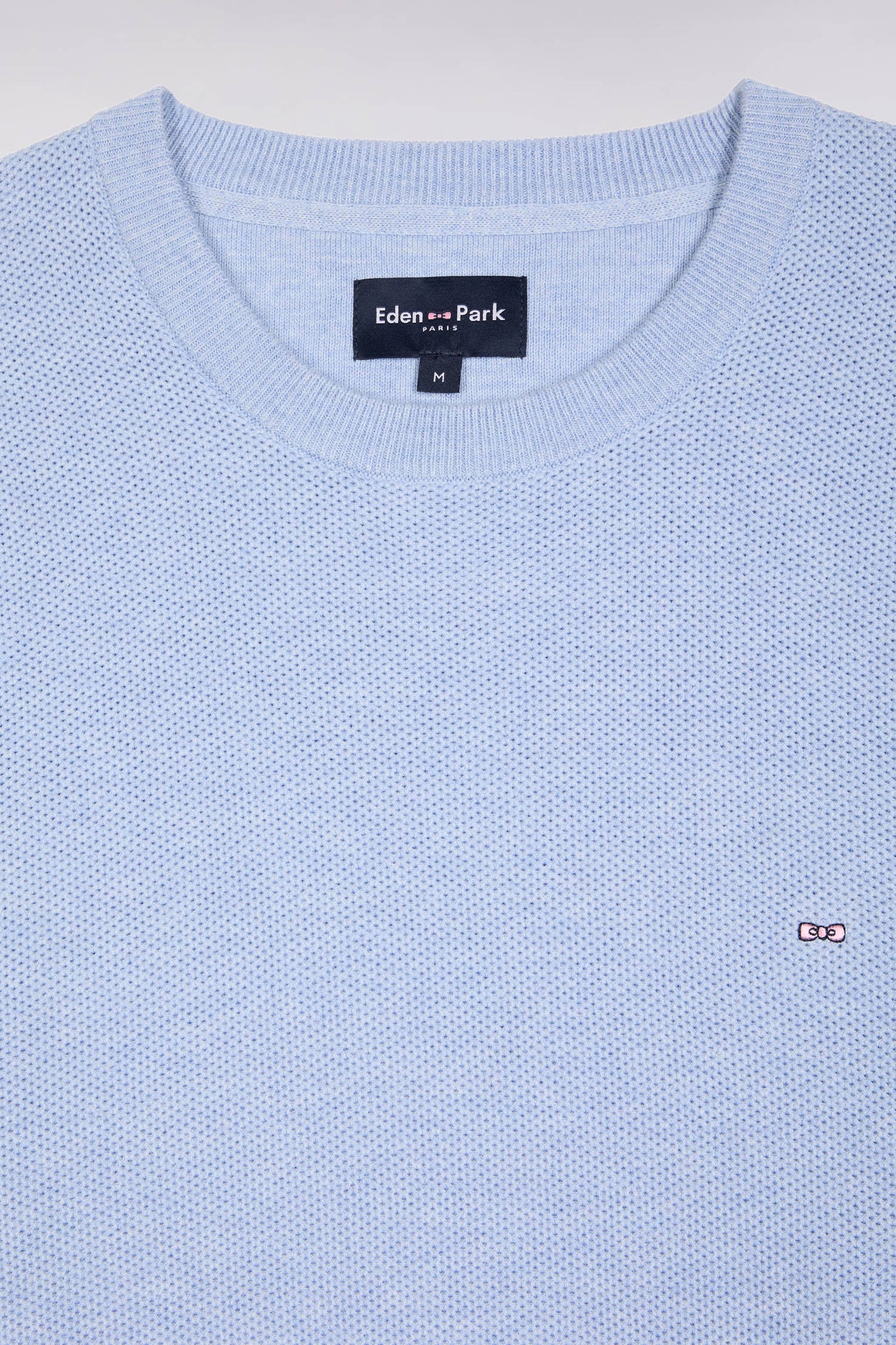 Sky cotton honeycomb round-neck sweater