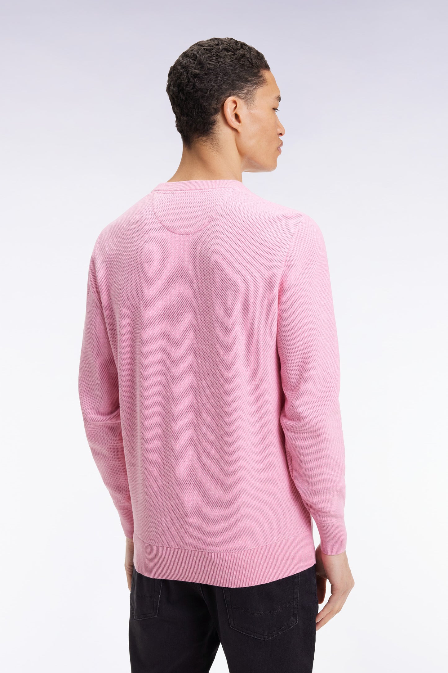 Pink cotton honeycomb round-neck sweater