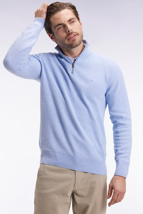 Honeycomb cotton trucker-neck sweater sky - Image 1