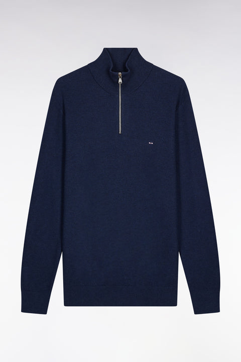 Navy cotton honeycomb trucker-neck sweater - Image 2