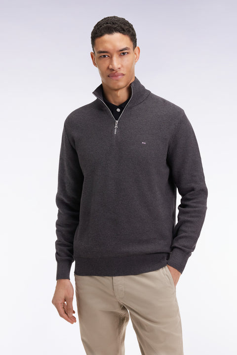 Honeycomb cotton trucker-neck sweater, dark grey - Image 3