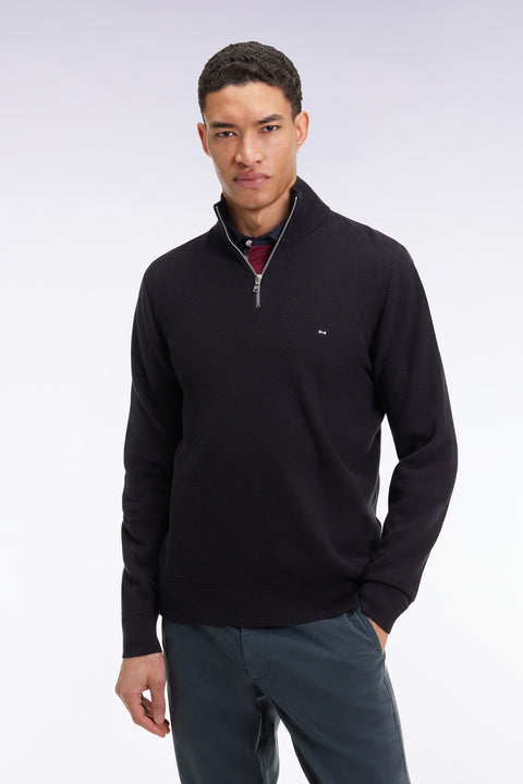 Black cotton honeycomb trucker-neck sweater - Image 3