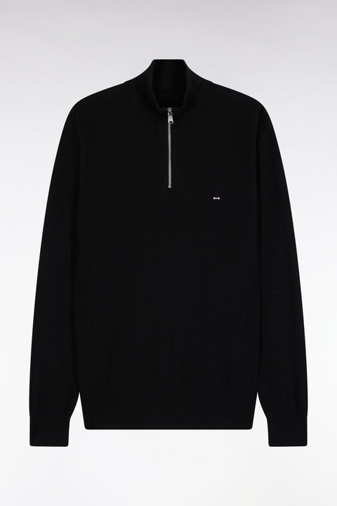 Black cotton honeycomb trucker-neck sweater - Image 2