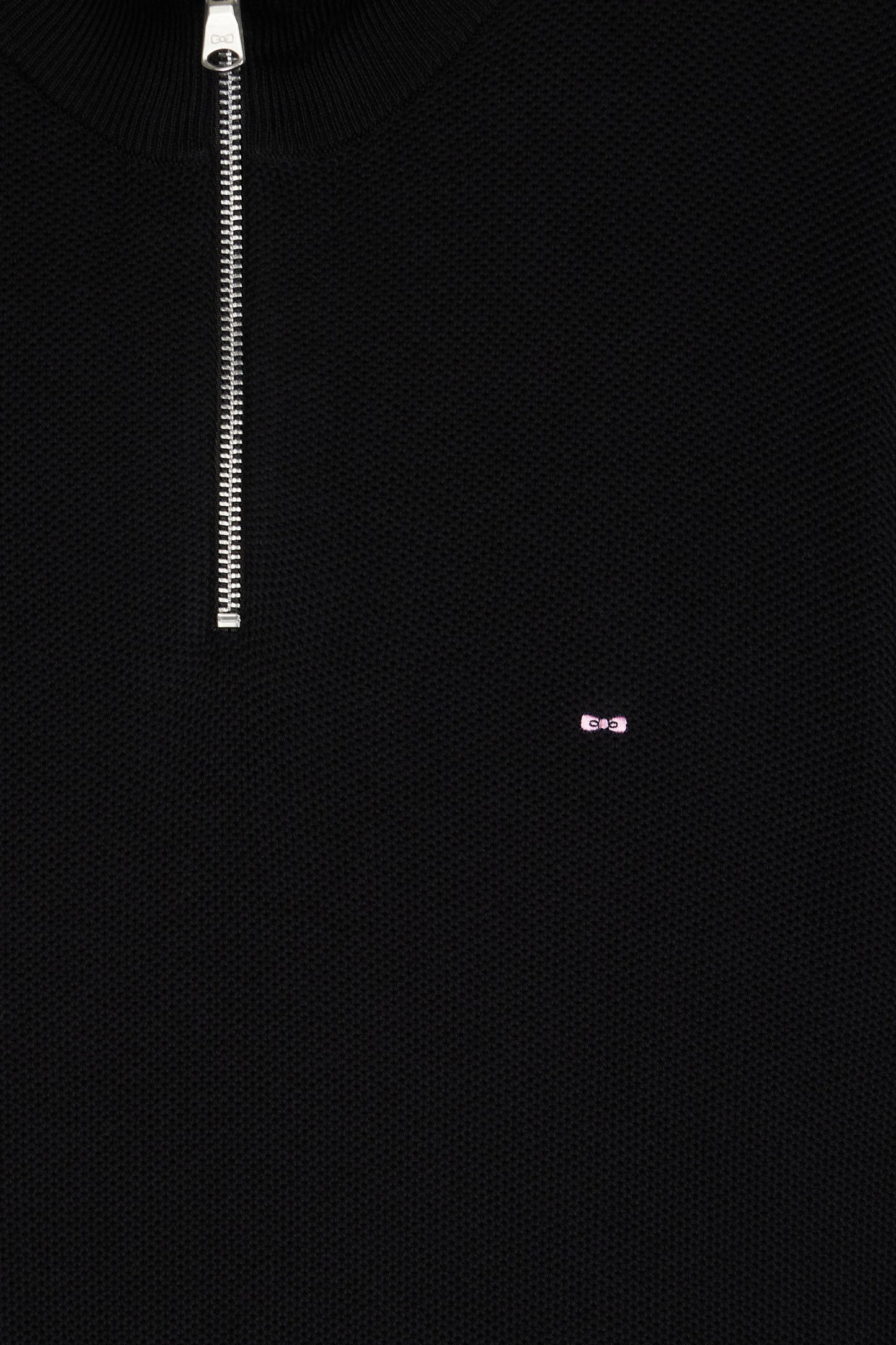 Black cotton honeycomb trucker-neck sweater