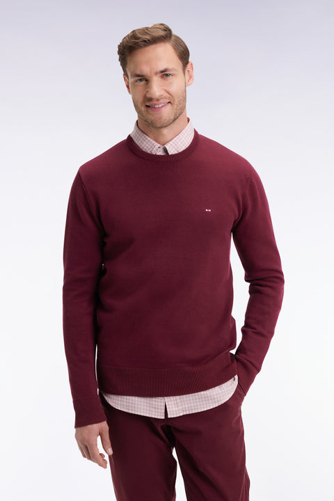 Round-neck sweater in thick burgundy cotton - Image 3
