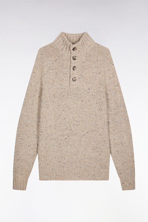 High-neck sweater in beige virgin wool blend - Image 2