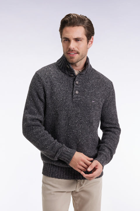 Grey virgin wool blend stand-up collar sweater - Image 3
