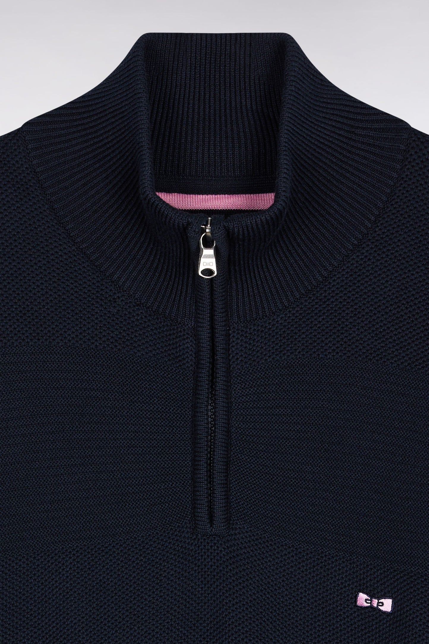 Navy cotton trucker-neck sweater with stripe effect