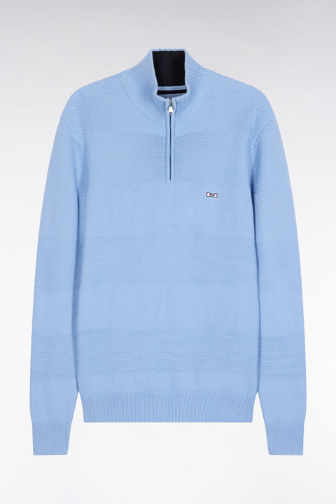 Sky cotton trucker-neck sweater with stripe effect - Image 2