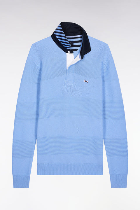 Sky cotton jersey-neck sweater with stripe effect - Image 2