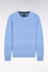 Sky cotton round-neck sweater with stripe effect