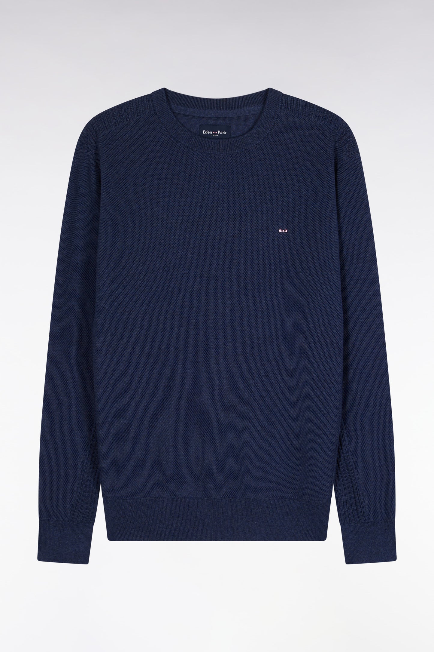 Pull col rond en coton nid d'abeille marine