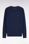 Round-neck sweater in navy cotton honeycomb