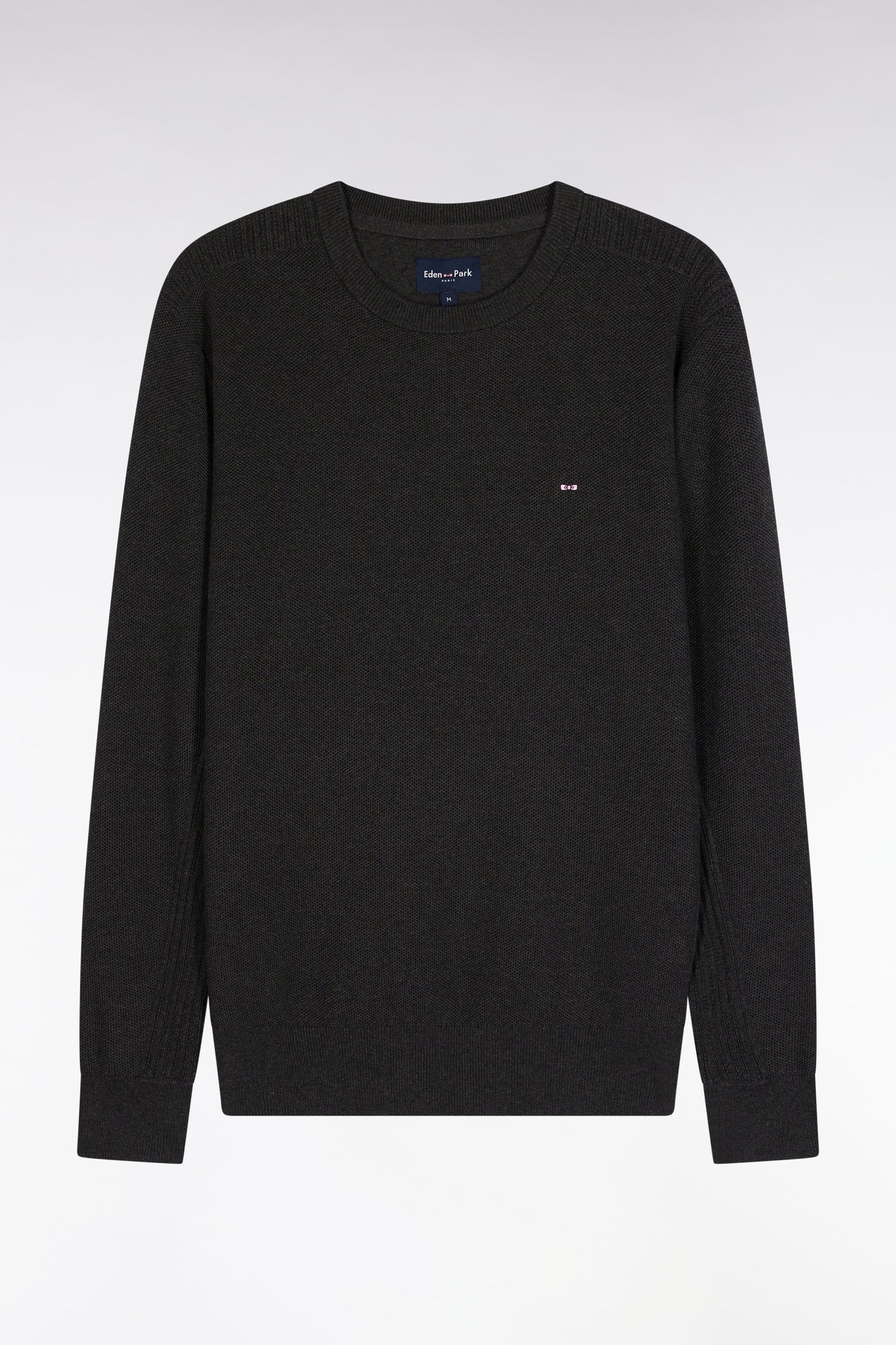 Pull col rond en coton nid d'abeille gris foncé
