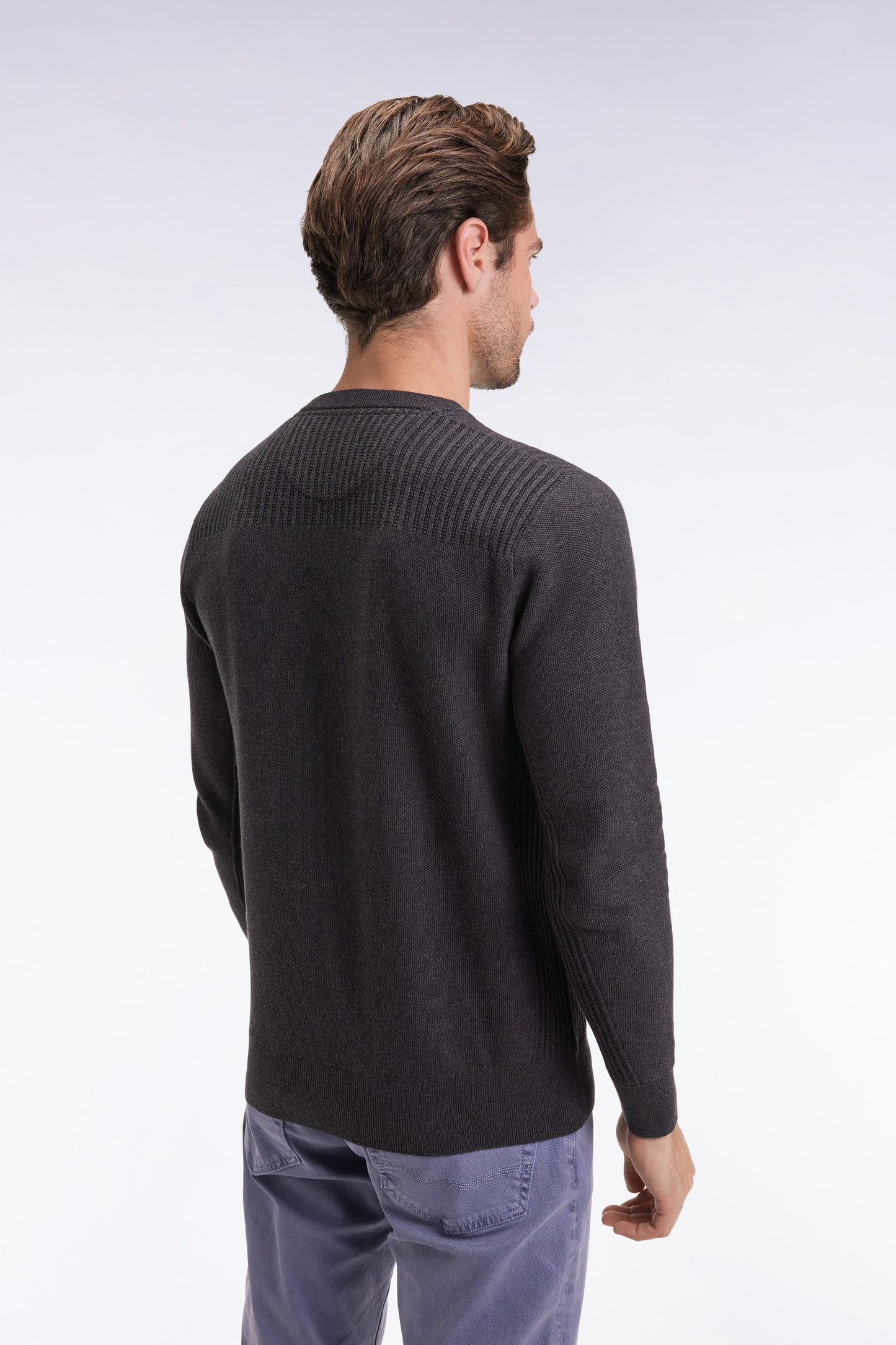 Pull col rond en coton nid d'abeille gris foncé