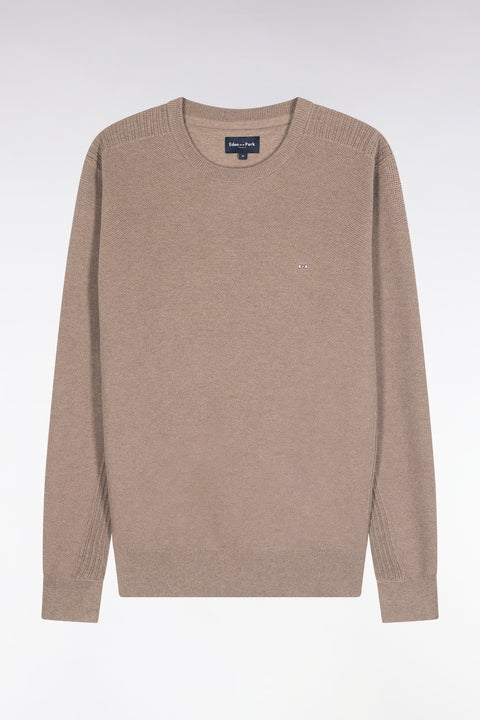 Pull col rond en coton nid d'abeille marron - Image 2