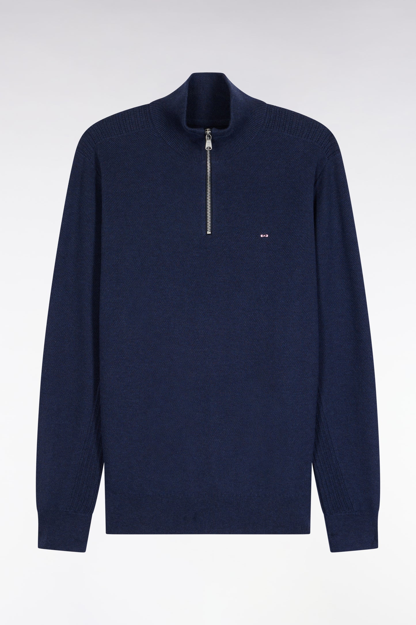 Pull col camionneur en coton nid d'abeille marine