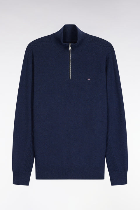 Navy cotton honeycomb trucker-neck sweater - Image 2