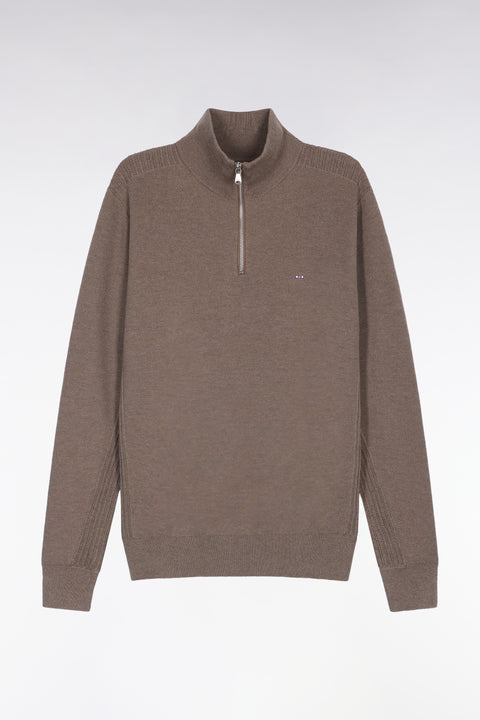 Brown cotton honeycomb trucker-neck sweater - Image 2