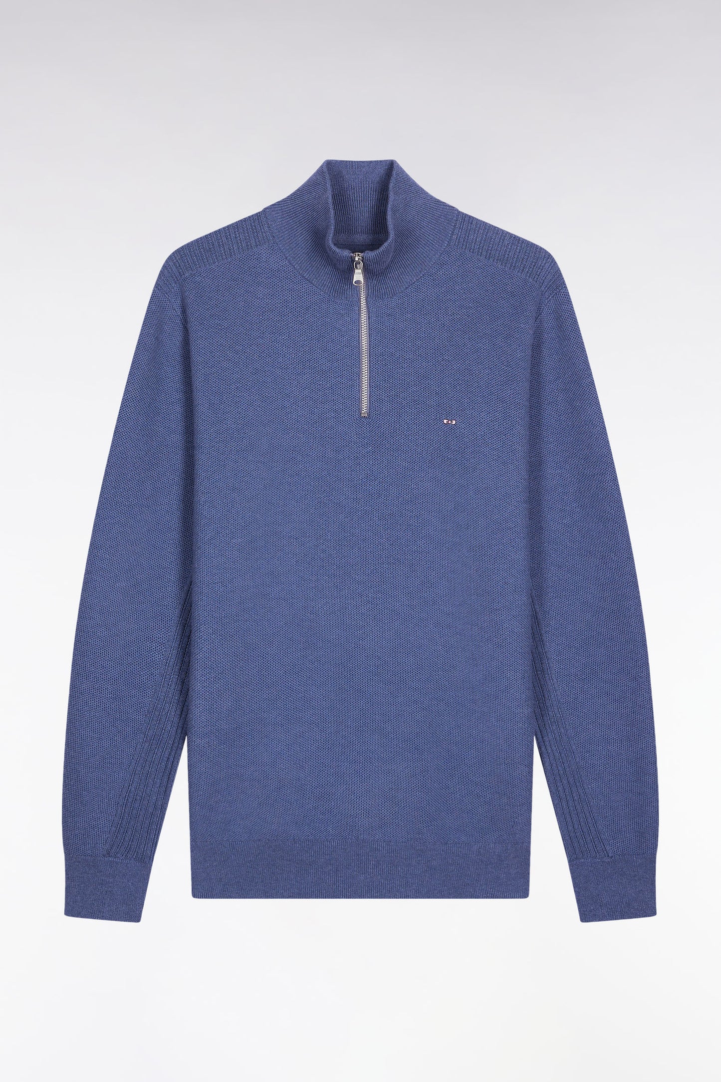 Pull col camionneur en coton nid d'abeille bleu