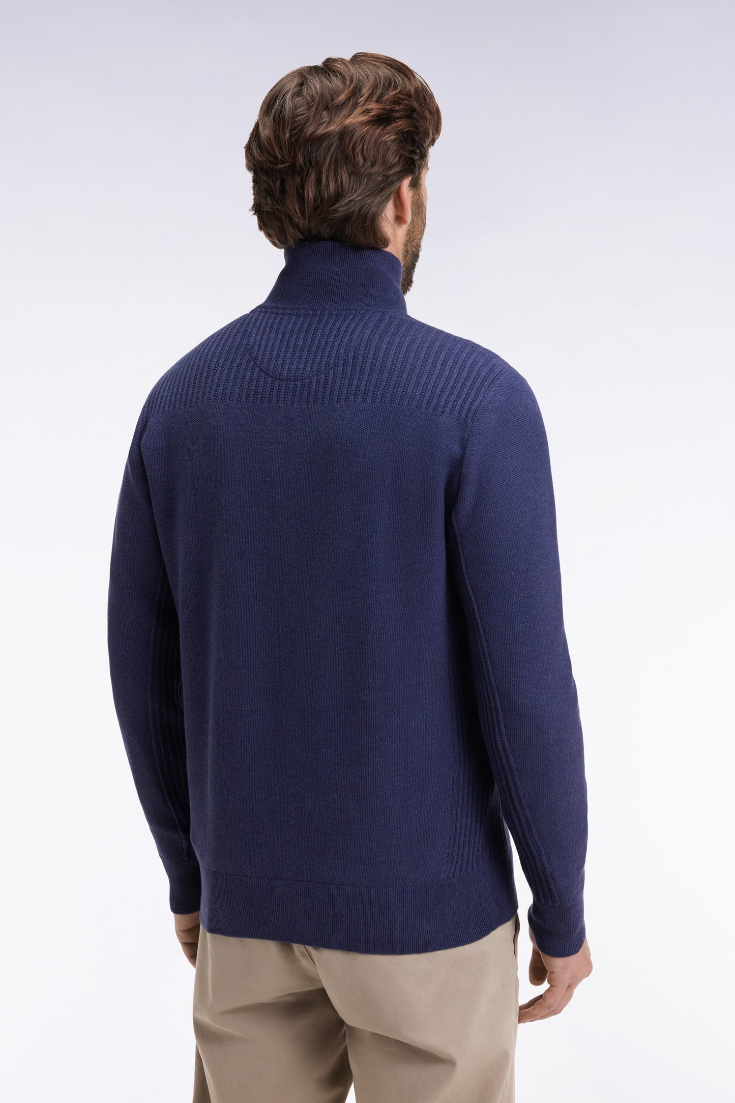 Pull col camionneur en coton nid d'abeille marine