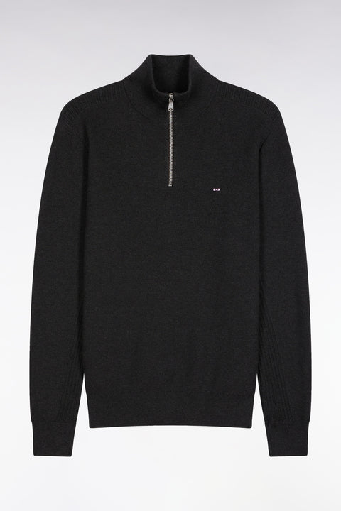 Honeycomb cotton trucker-neck sweater, dark grey - Image 2