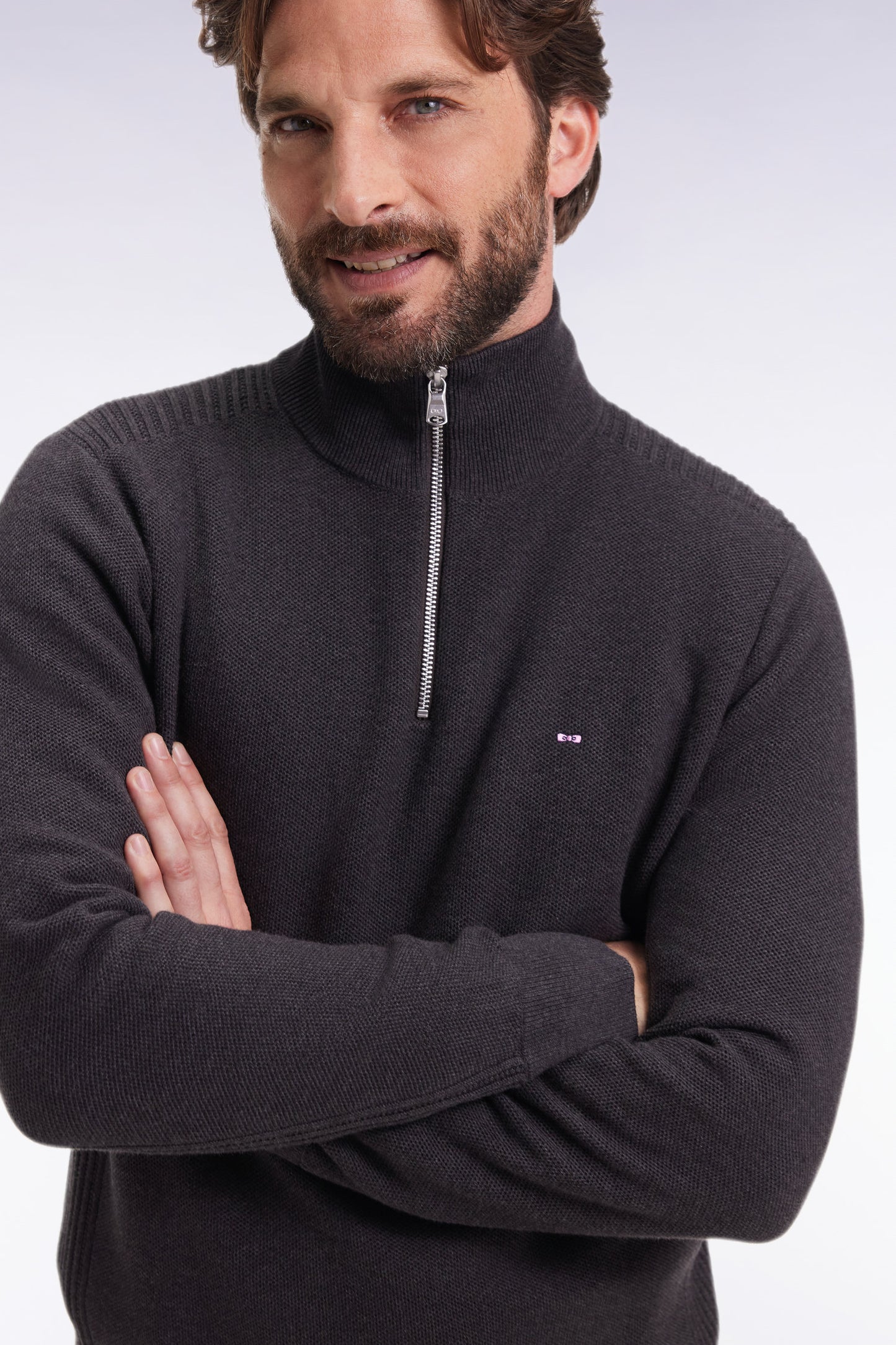 Pull col camionneur en coton nid d'abeille gris foncé