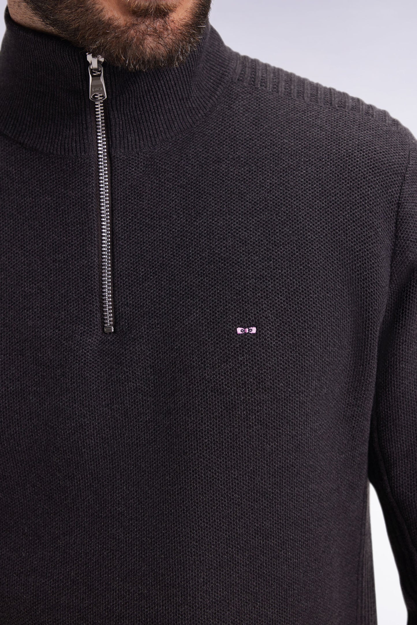 Pull col camionneur en coton nid d'abeille gris foncé