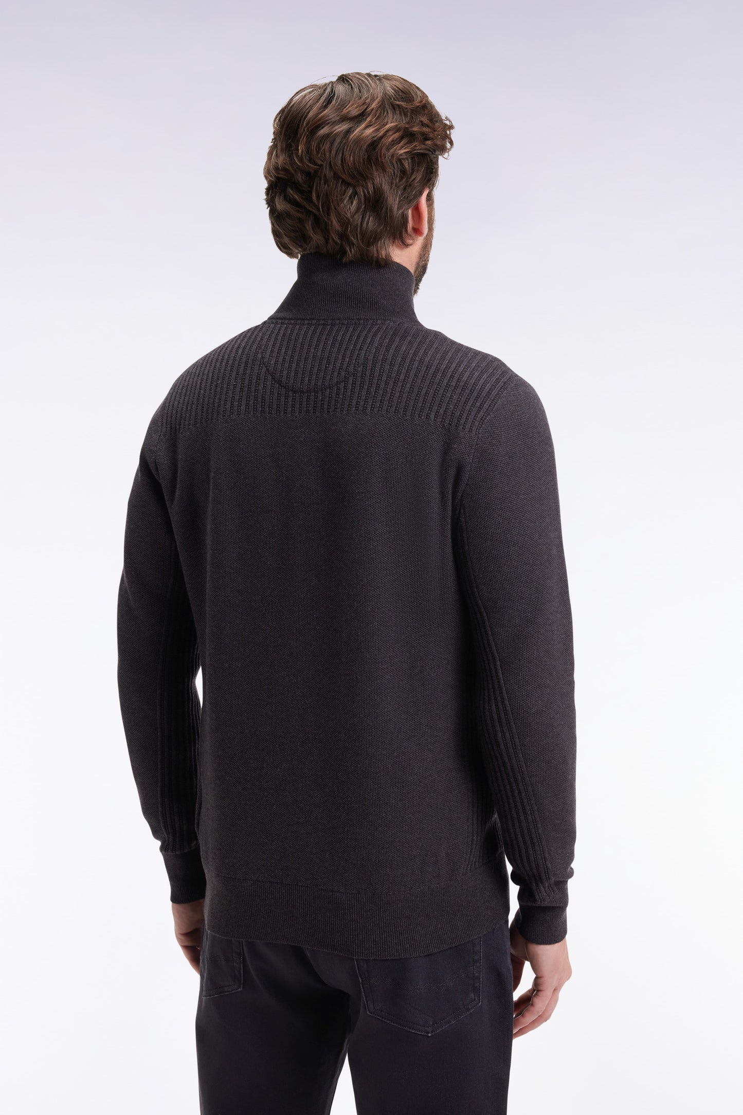 Pull col camionneur en coton nid d'abeille gris foncé