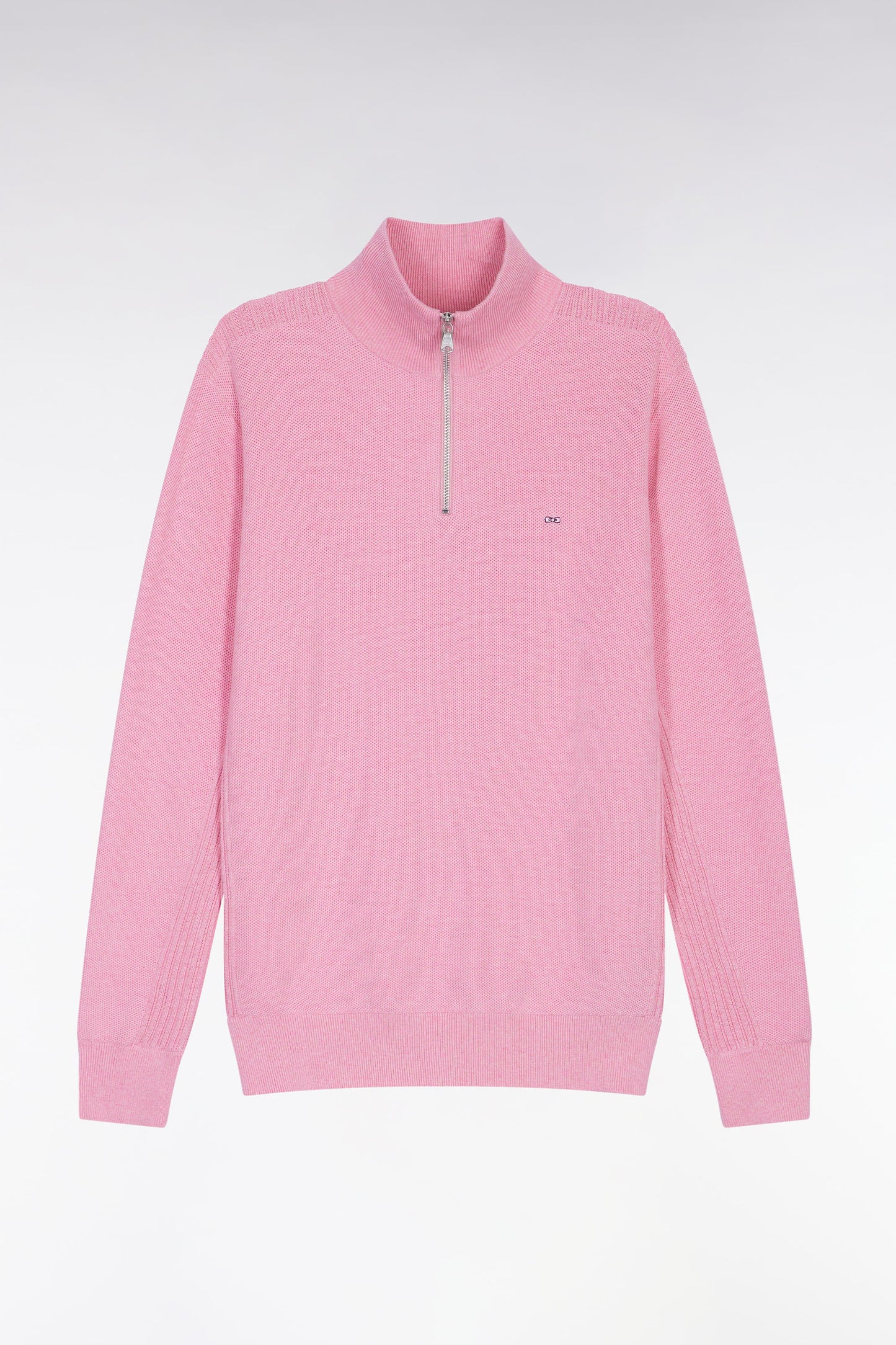 Pull col camionneur en coton nid d'abeille rose