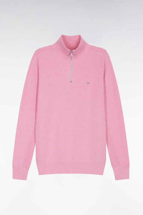 Pink cotton honeycomb trucker-neck sweater - Image 2