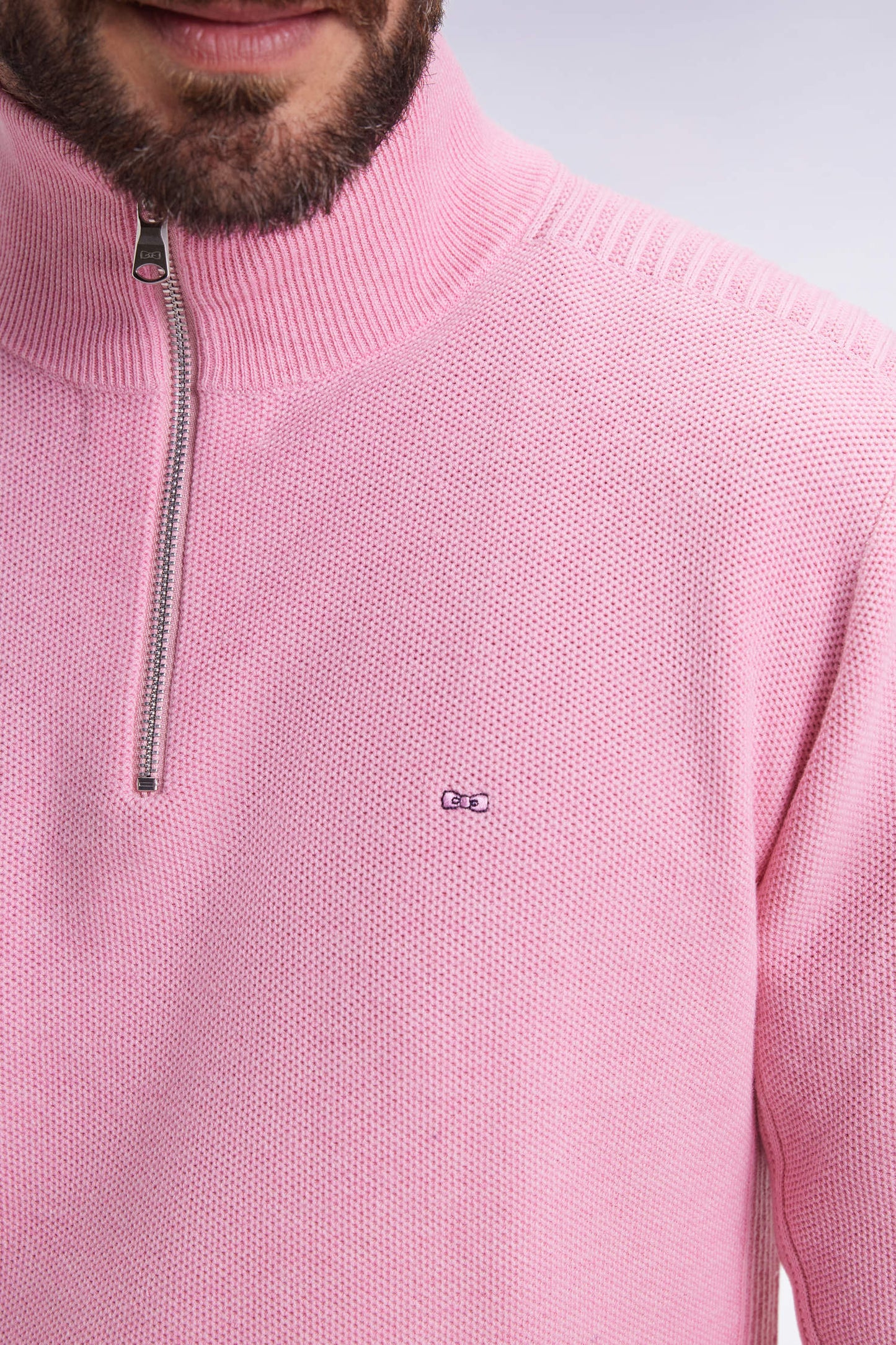 Pull col camionneur en coton nid d'abeille rose