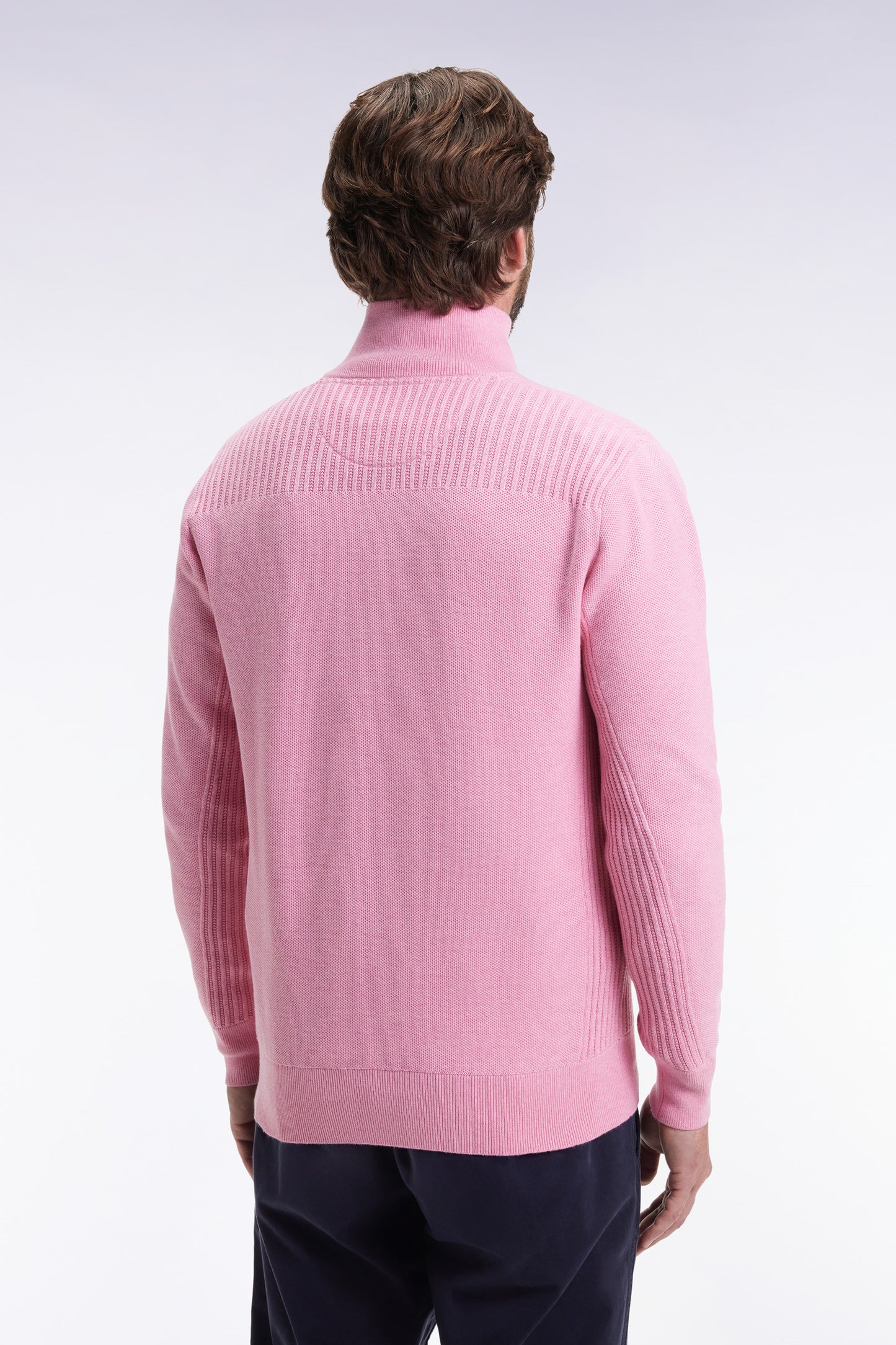 Pull col camionneur en coton nid d'abeille rose