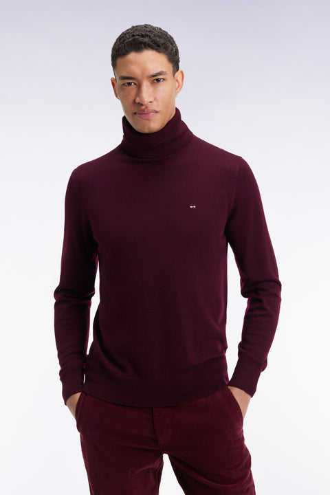 Turtleneck sweater in burgundy merino wool - Image 3