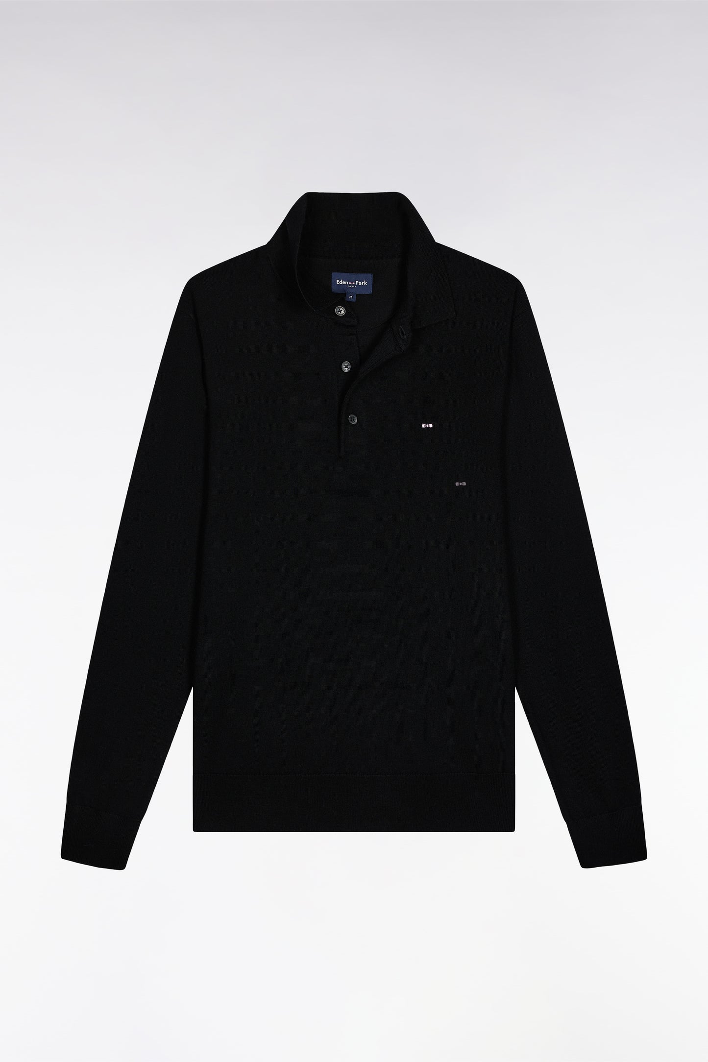 Black merino wool jersey-neck sweater