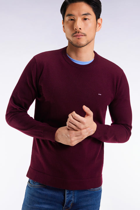 Pull col rond en laine mérinos bordeaux - Image 3