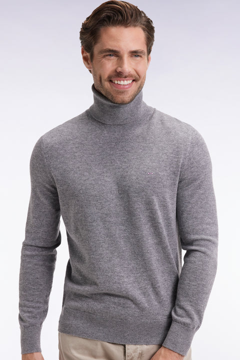 Pull col roulé en laine vierge et cachemire gris - Image 3